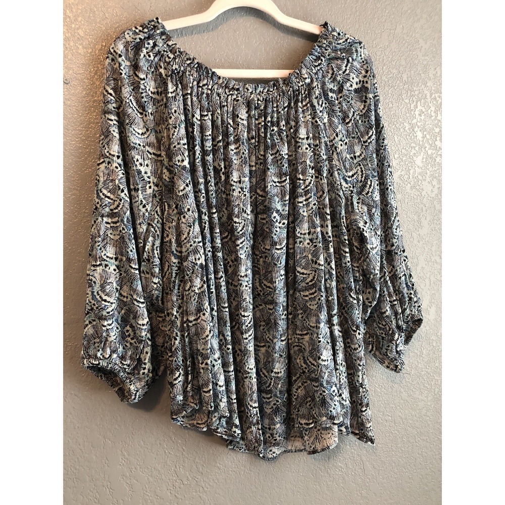 Terra & Sky Womens Tunic Top 1X 3/4 Sleeve Blue Depths Butterfly Boho Cottage - Picture 12 of 12